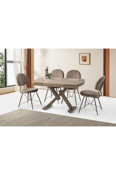 Steel Hg Masa, Metaxi Sandalye, Cappicino, 130x80 ürün görseli