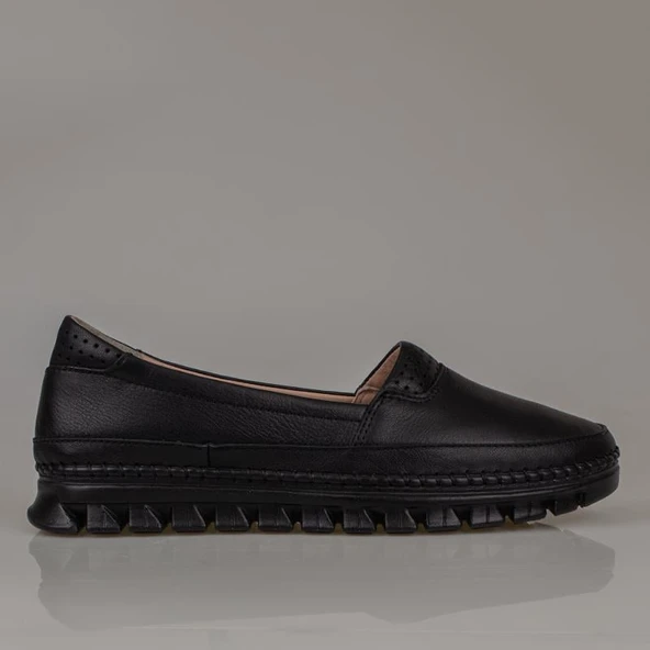 Trend Adımlar Siyah Hakiki Deri Kadın Comfort Babet - 2