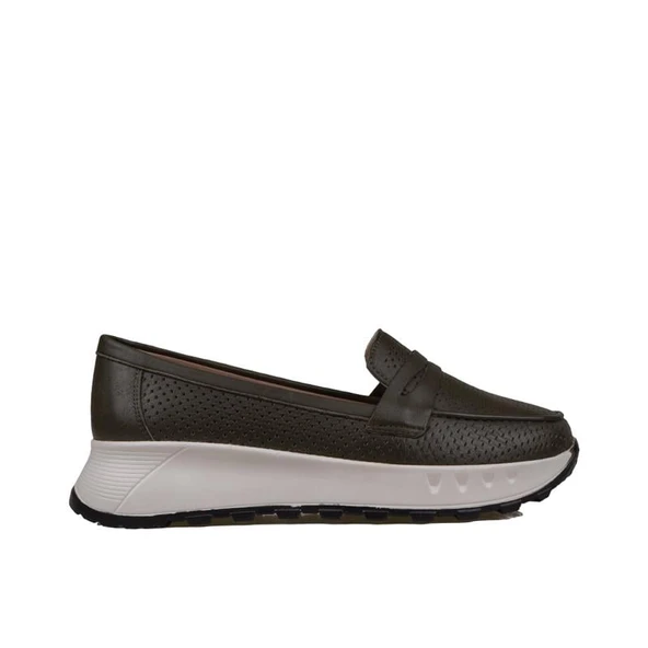 Trend Adımlar Yeşil Kadın Ortopedik Hakiki Deri Comfort Babet - 2
