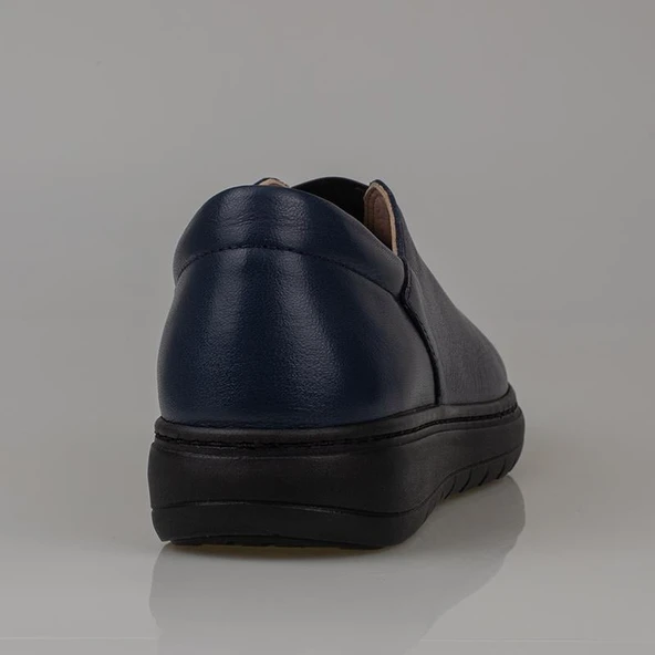 Trend Adımlar Lacivert Hakiki Deri Kadın Lastikli Comfort Ayakkabı - 4