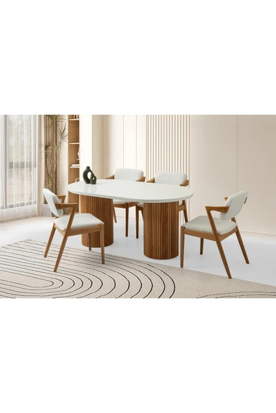 Azura Masa, Duru Sandalye, Beyaz, 160x90 ürün görseli