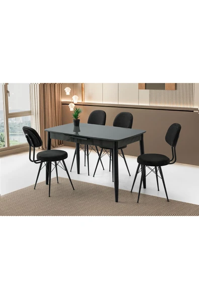 Madrid Hg Masa, Eyfel Sandalye, Koyu Gri, 120x70 ürün görseli