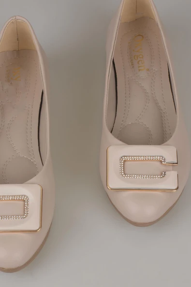 Trend Adımlar Krem Klasik Taş İşlemeli Kadın Babet - Resim 3