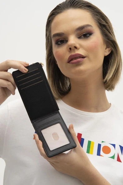 Benetton Siyah Kadın Sofline Deri Kartlık BNT 1249 - Resim 3