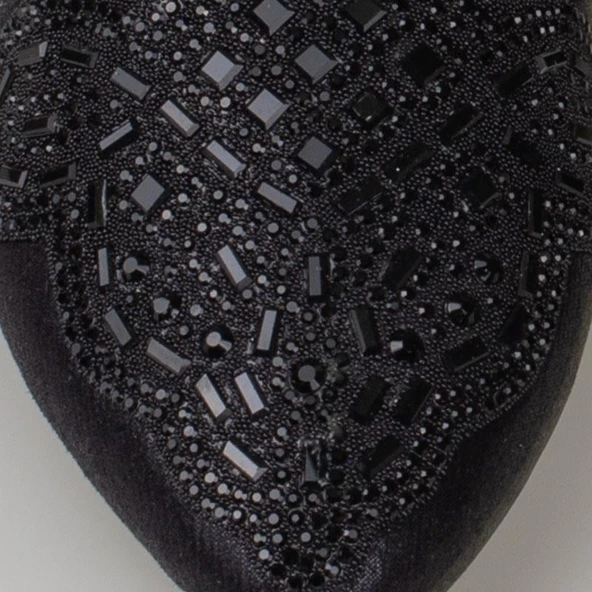 Trend Adımlar Siyah Dik Taş İşlemeli Kadın Babet - Resim 3