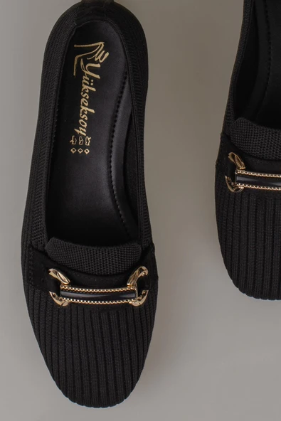 Trend Adımlar Siyah Triko Kadın Şerit Çizgili Babet - Resim 4