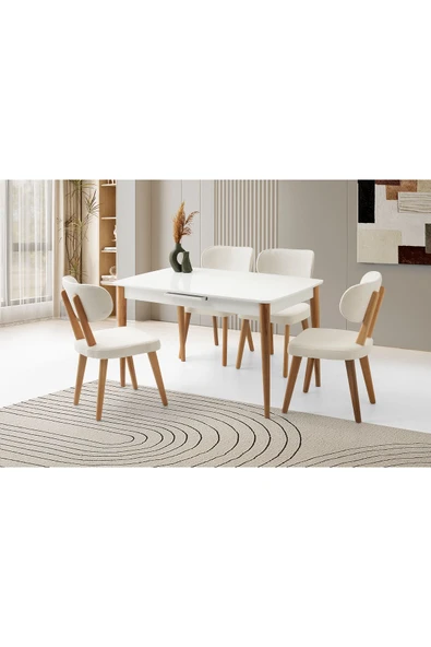 Madrid Hg Masa, Sirius Sandalye, Kar Beyaz, 130x80 ürün görseli