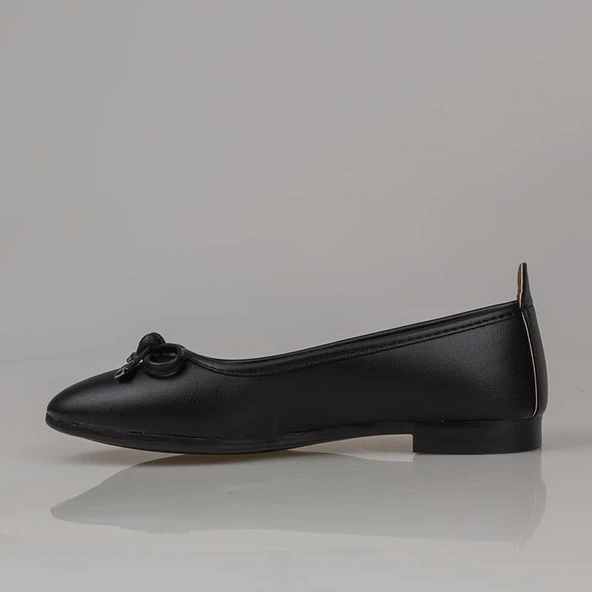 Trend Adımlar Siyah Mat Fiyonk Bağlama Düz Babet - Resim 3