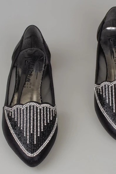 Trend Adımlar Siyah Taş İşlemeli Kadın Babet - Resim 3