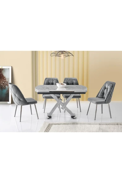 Steel Hg Masa, Konfor Sandalye, Marmo, 130x80 ürün görseli