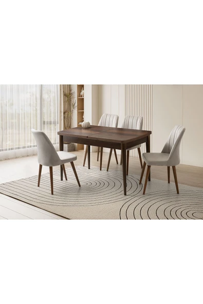 Sima Kelebek Masa, Lira Sandalye, Ceviz, 130x80 ürün görseli