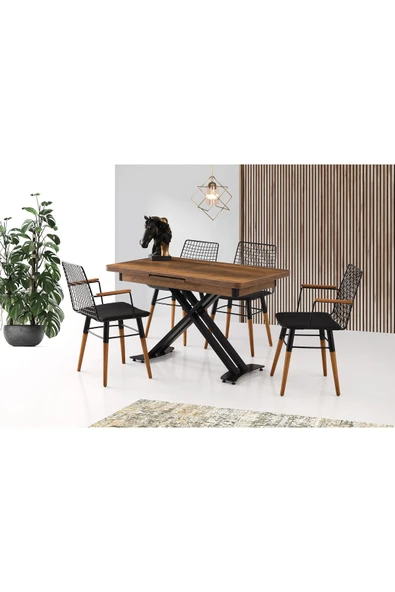 Pasin Masa, Ahşap Kollu Tel Sandalye, Ceviz, 120x70 ürün görseli