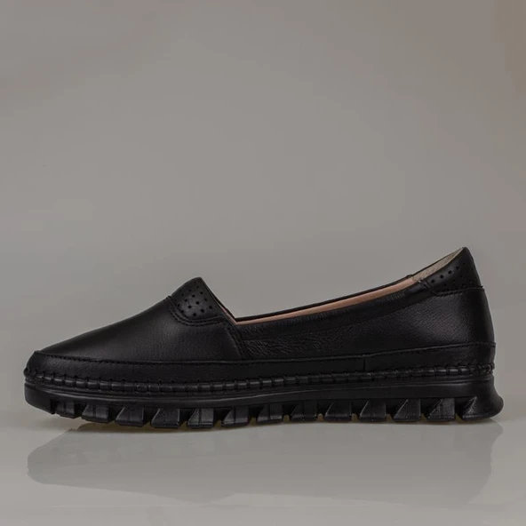 Trend Adımlar Siyah Hakiki Deri Kadın Comfort Babet - 3
