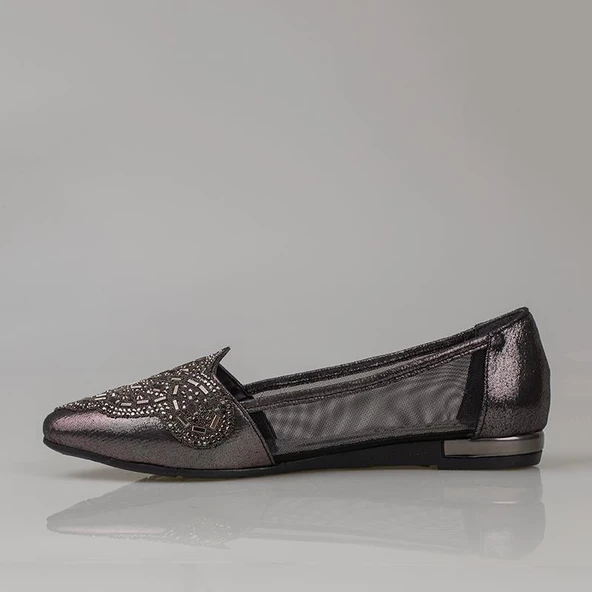 Trend Adımlar Platin Dik Taş İşlemeli Kadın Babet - Resim 2