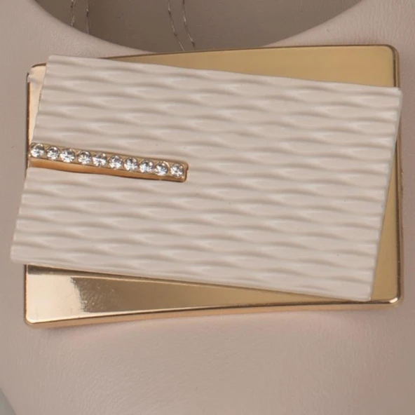 Trend Adımlar Krem Taş İşlemeli Kadın Klasik Babet - Resim 4