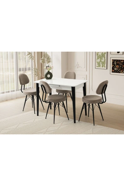 Madrid Hg Masa, Eyfel Sandalye, Kar Beyaz, 100x60 ürün görseli