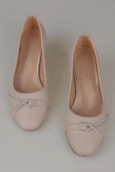 Trend Adımlar Krem Taş Sarmalı Kadın Klasik Ayakkabı - Resim 5