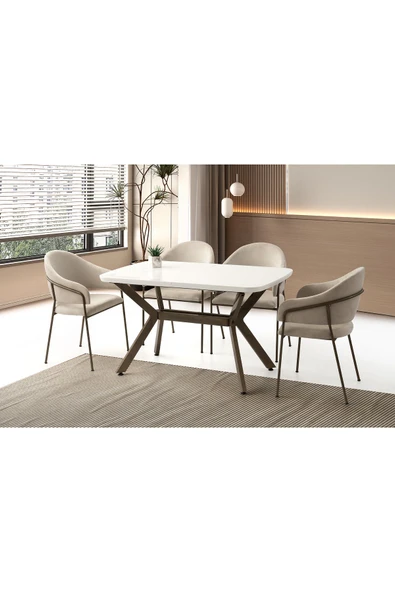 Zümrüt Masa, Kardelen Sandalye, Beyaz Hg, 130x80 ürün görseli