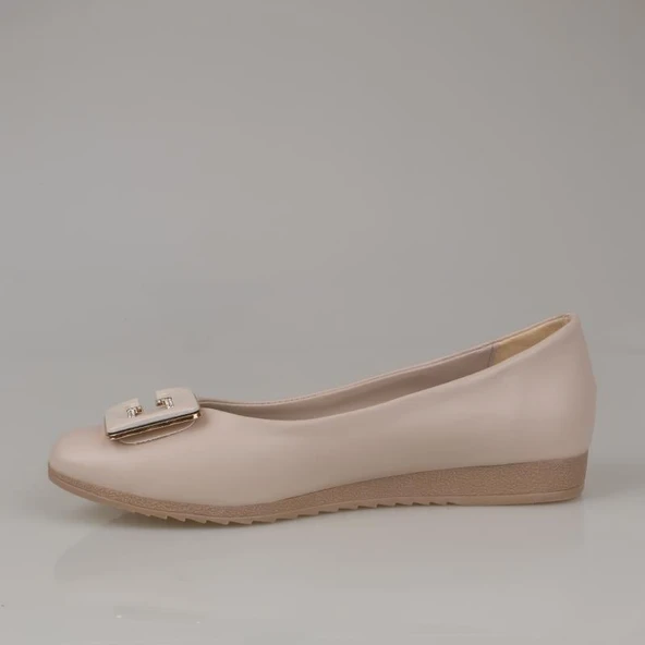 Trend Adımlar Krem Klasik Taş İşlemeli Kadın Babet - Resim 2