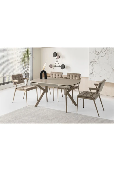 Steel Hg Masa, Zet Sandalye, Cappicino, 130x80 ürün görseli