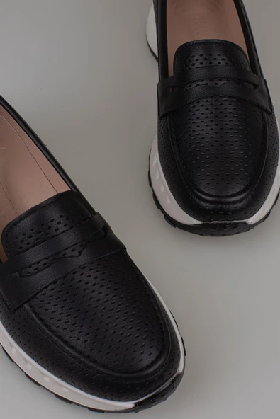 Trend Adımlar Siyah Kadın Ortopedik Hakiki Deri Comfort Babet - 5