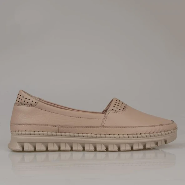 Trend Adımlar Krem Hakiki Deri Kadın Comfort Babet - 2