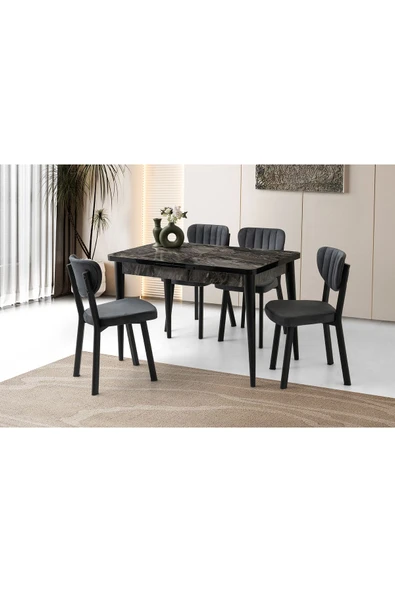 Sima Kelebek Masa, Çakıl Sandalye, Siyah, 120x70 ürün görseli