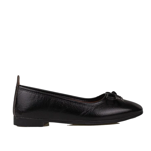 Trend Adımlar Siyah Fiyonk Bağlama Düz Babet - Resim 2