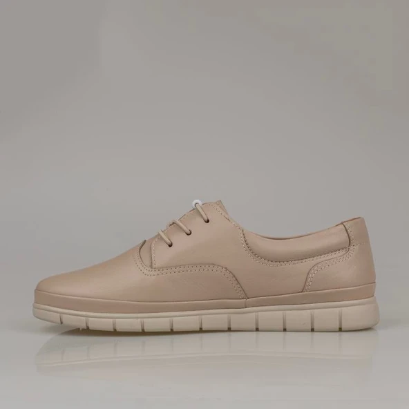 Trend Adımlar Krem Hakiki Deri Lastikli Kadın Comfort Ayakkabı - 3