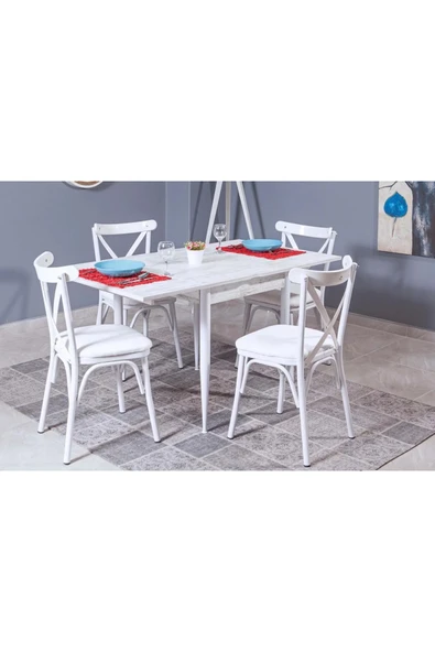 Kartal Kare Masa Takımı, Beyaz, 80x70 - Resim 3