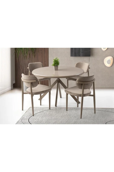 Aristo Masa, Perla Sandalye, Cappicino, 120x120 ürün görseli