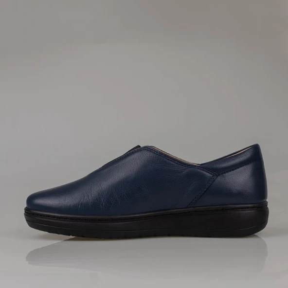 Trend Adımlar Lacivert Hakiki Deri Kadın Lastikli Comfort Ayakkabı - 3