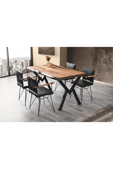 Agron Masa Ve Poyraz Sandalye Takımı, Siyah, 140x85 ürün görseli