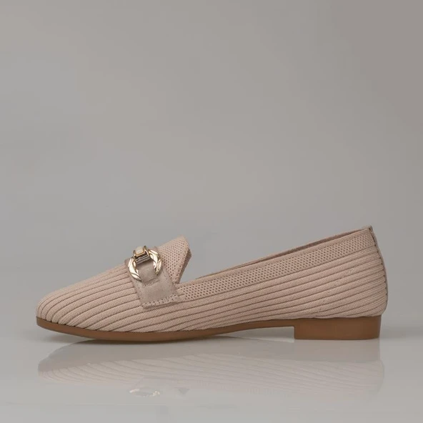 Trend Adımlar Krem Triko Kadın Şerit Çizgili Babet - Resim 3