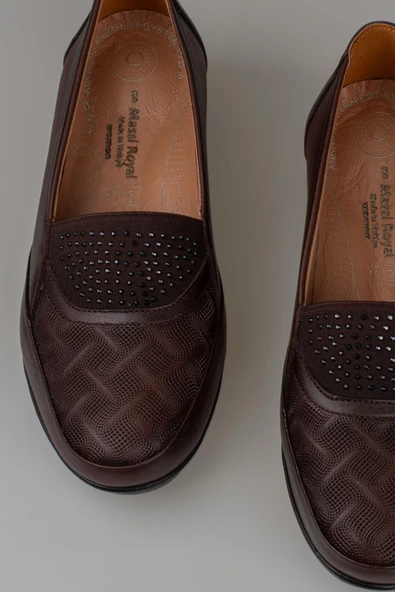 Trend Adımlar Kahverengi Üstten Lastikli Hakiki Deri Anne Ayakkabısı - Resim 5