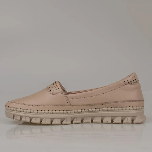 Trend Adımlar Krem Hakiki Deri Kadın Comfort Babet - 3