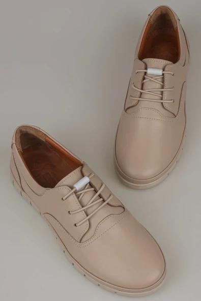 Trend Adımlar Krem Hakiki Deri Lastikli Kadın Comfort Ayakkabı - 5