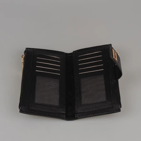 Levidor Siyah Düz Kemerli Kadın Cüzdan - Resim 3