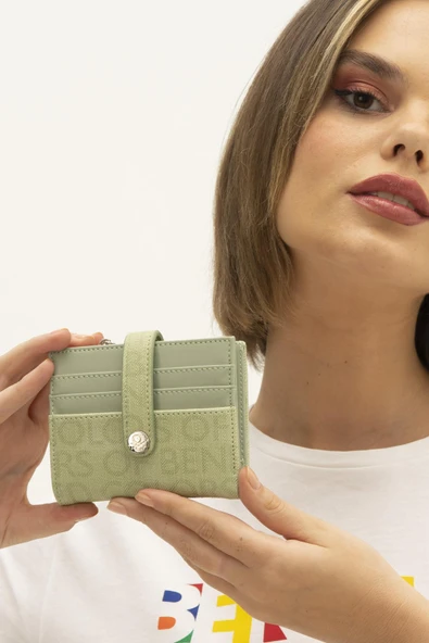 Benetton Yeşil Monogram Eskitme Kadın Küçük Kartlık BNT 1309 - 2