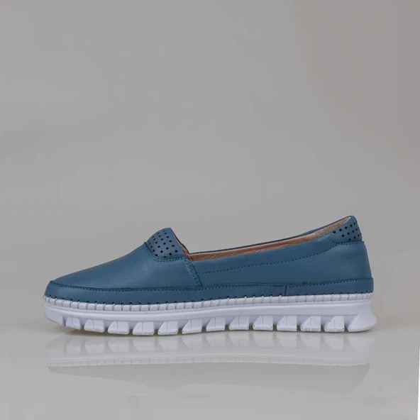 Trend Adımlar Mavi Hakiki Deri Kadın Comfort Babet - 3