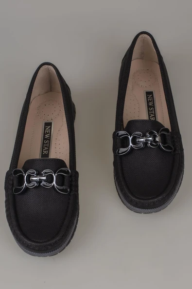 Trend Adımlar Siyah Comfort Denim Kadın Düz Babet - Resim 3