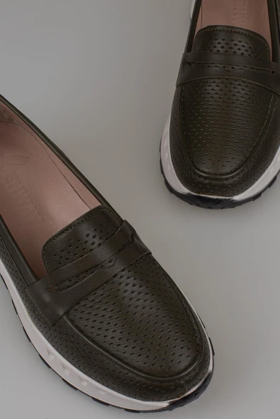 Trend Adımlar Yeşil Kadın Ortopedik Hakiki Deri Comfort Babet - 5