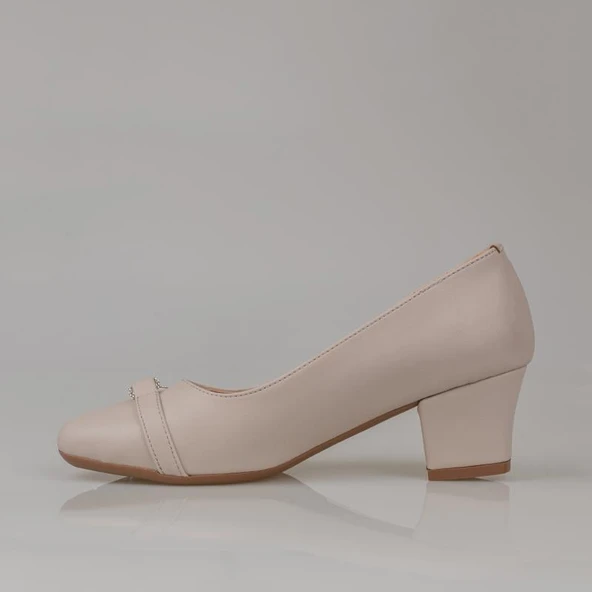 Trend Adımlar Krem Taş Sarmalı Kadın Klasik Ayakkabı - Resim 3