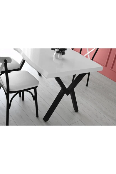 Colmar Mutfak Masası, Beyaz Siyah, 140x80 - Resim 2
