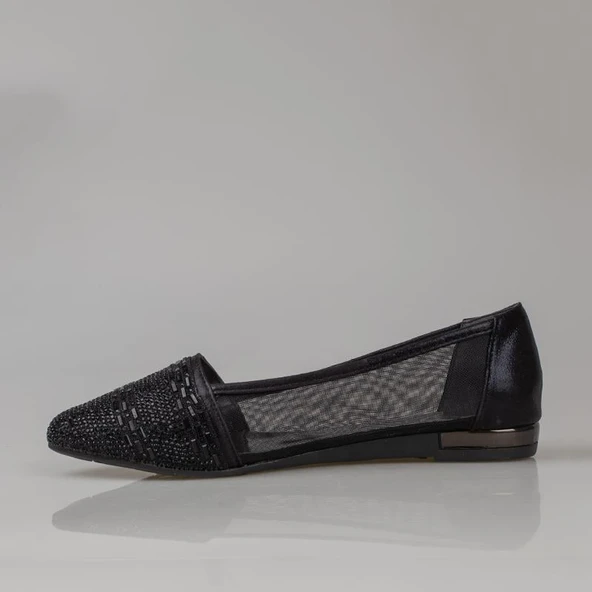 Trend Adımlar Siyah Çizgi Taş İşlemeli Kadın Babet - Resim 2