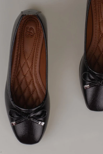 Trend Adımlar Siyah Fiyonk Bağlama Düz Babet - Resim 4