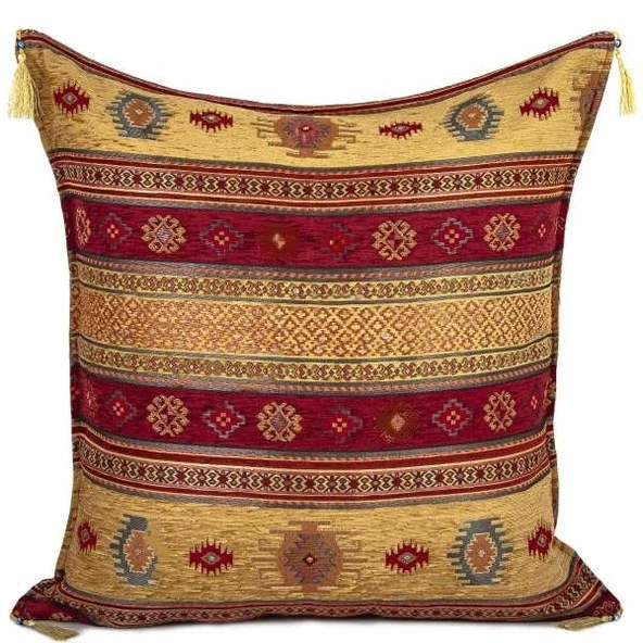Kilim Desen (70cmx70cm) Şönil Kumaş Püsküllü Kare Ev Bahçe Minder Kılıfı NO13