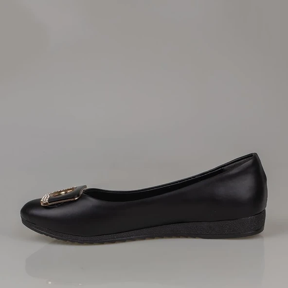 Trend Adımlar Siyah Taş Detaylı Klasik Kadın Babet - Resim 2