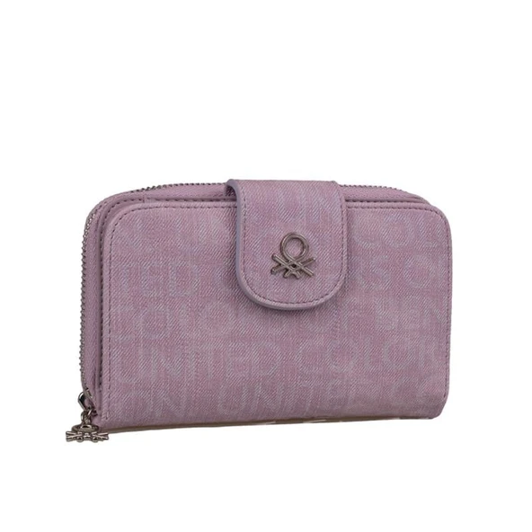 Benetton Lila Monogram Eskitme Geniş Kadın Cüzdan BNT 1301 - 1