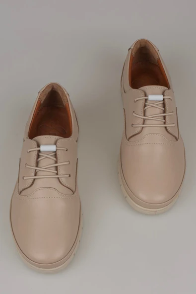 Trend Adımlar Krem Hakiki Deri Lastikli Kadın Comfort Ayakkabı - 4